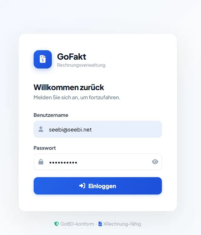 GoFakt Login — GoBD-konform, XRechnung-fähig